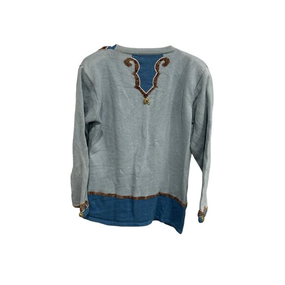Vintage Storybook Knits Angels Cardigan Sweater Blue Size Medium Heaven Cozy - Picture 2 of 10